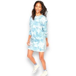 NWOT Old Navy Size M Loose Vintage Blue Tie-Dye Long-Sleeve T-Shirt Shift Dress